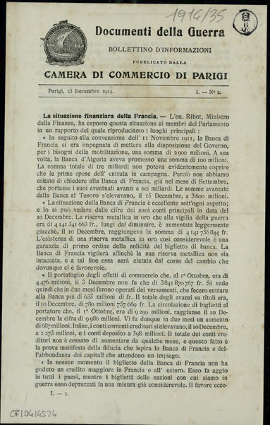 Documenti della guerra : bollettino d'informazioni pubblicato dalla Camera di commercio di Parigi